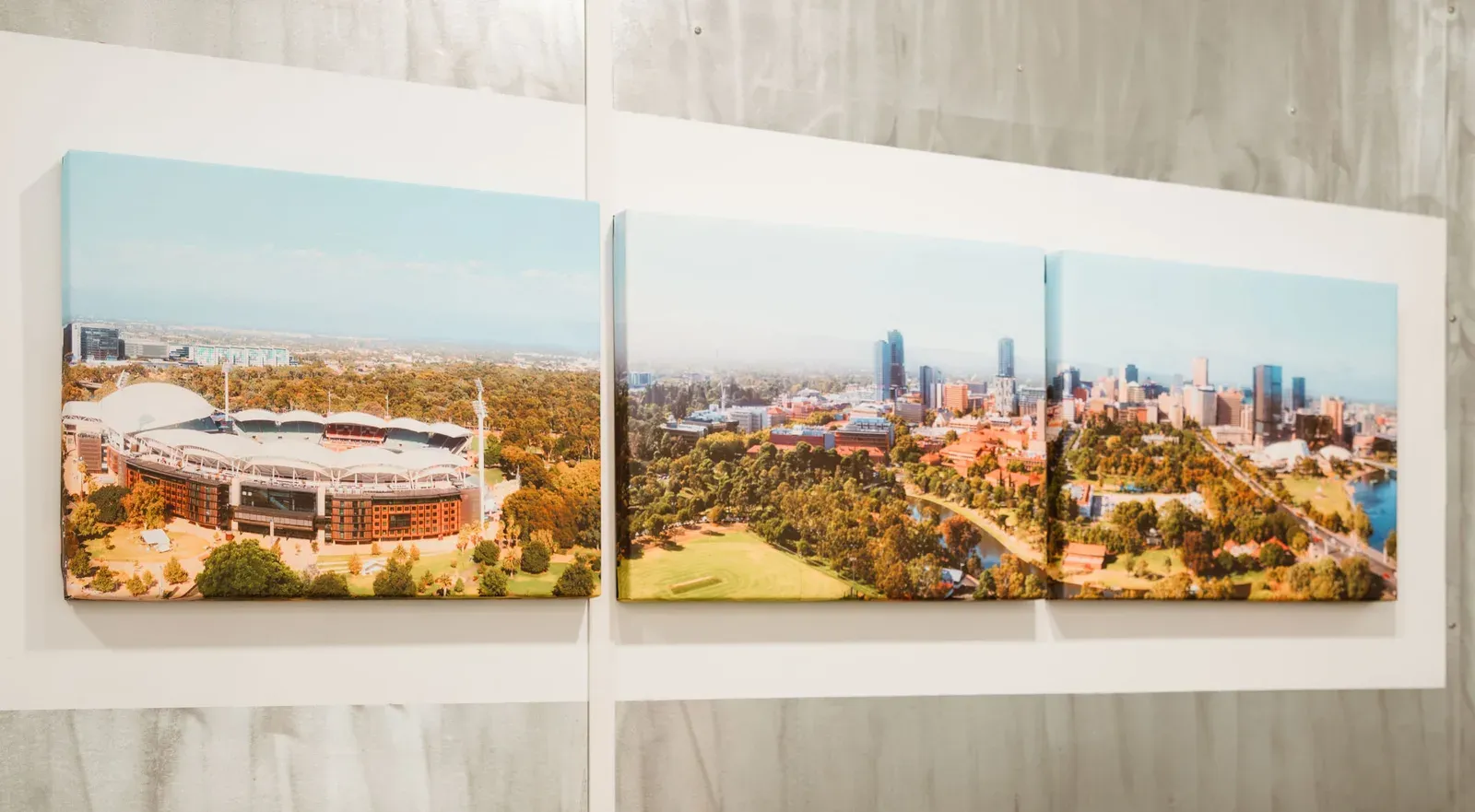 Panoramic prints of Adelaide, Australia on the salon wall