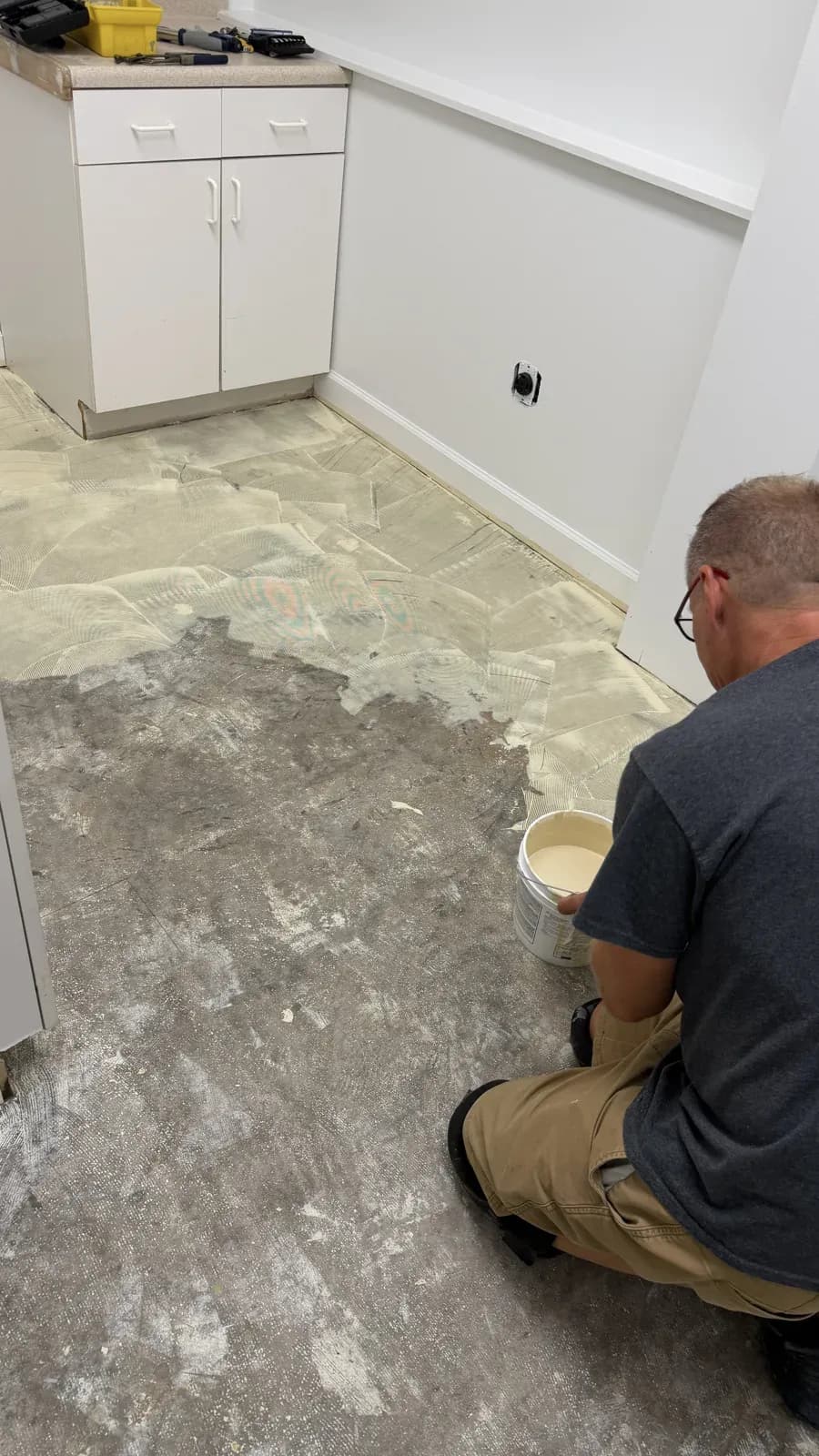 Floor work in progress in the back room