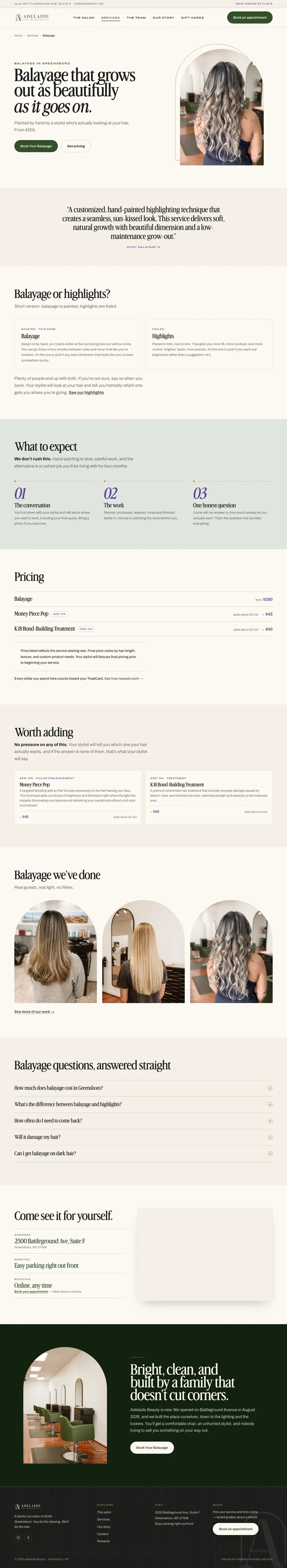 The balayage service page, full length