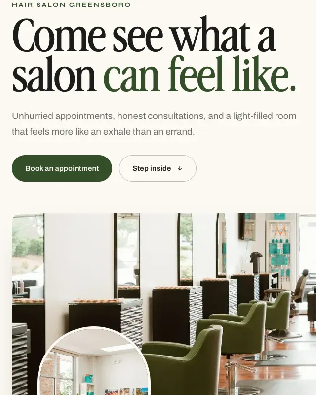 The homepage headline with its spruce-green accent and button