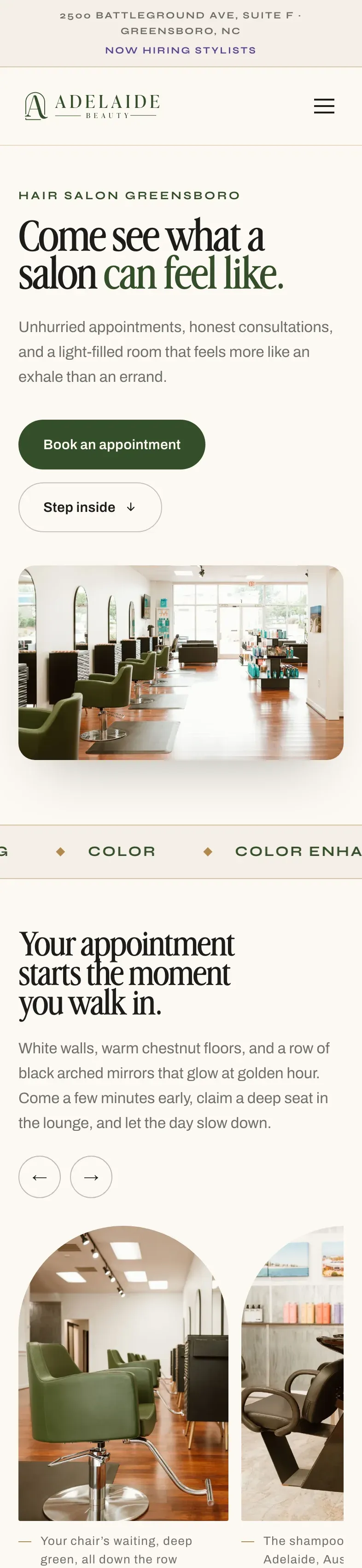 The Adelaide Beauty homepage on a phone