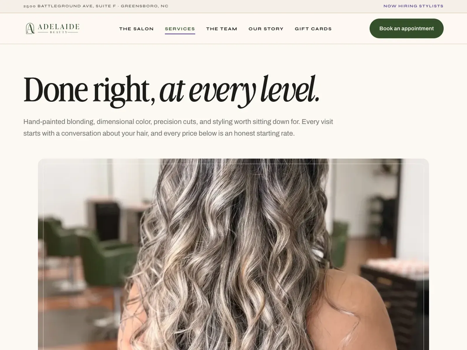 A service page on the Adelaide Beauty website