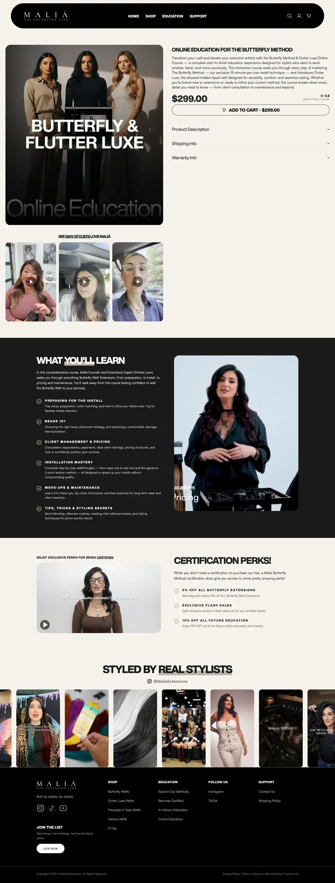 The online education product page, full length
