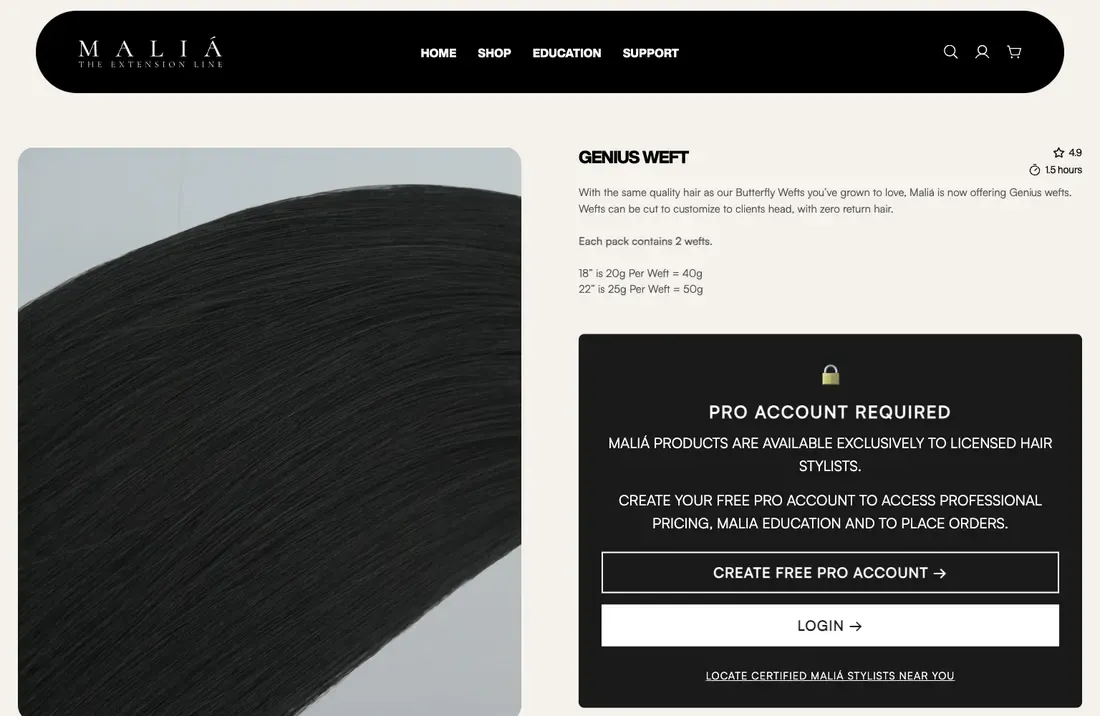 A product page with the pro-account panel
