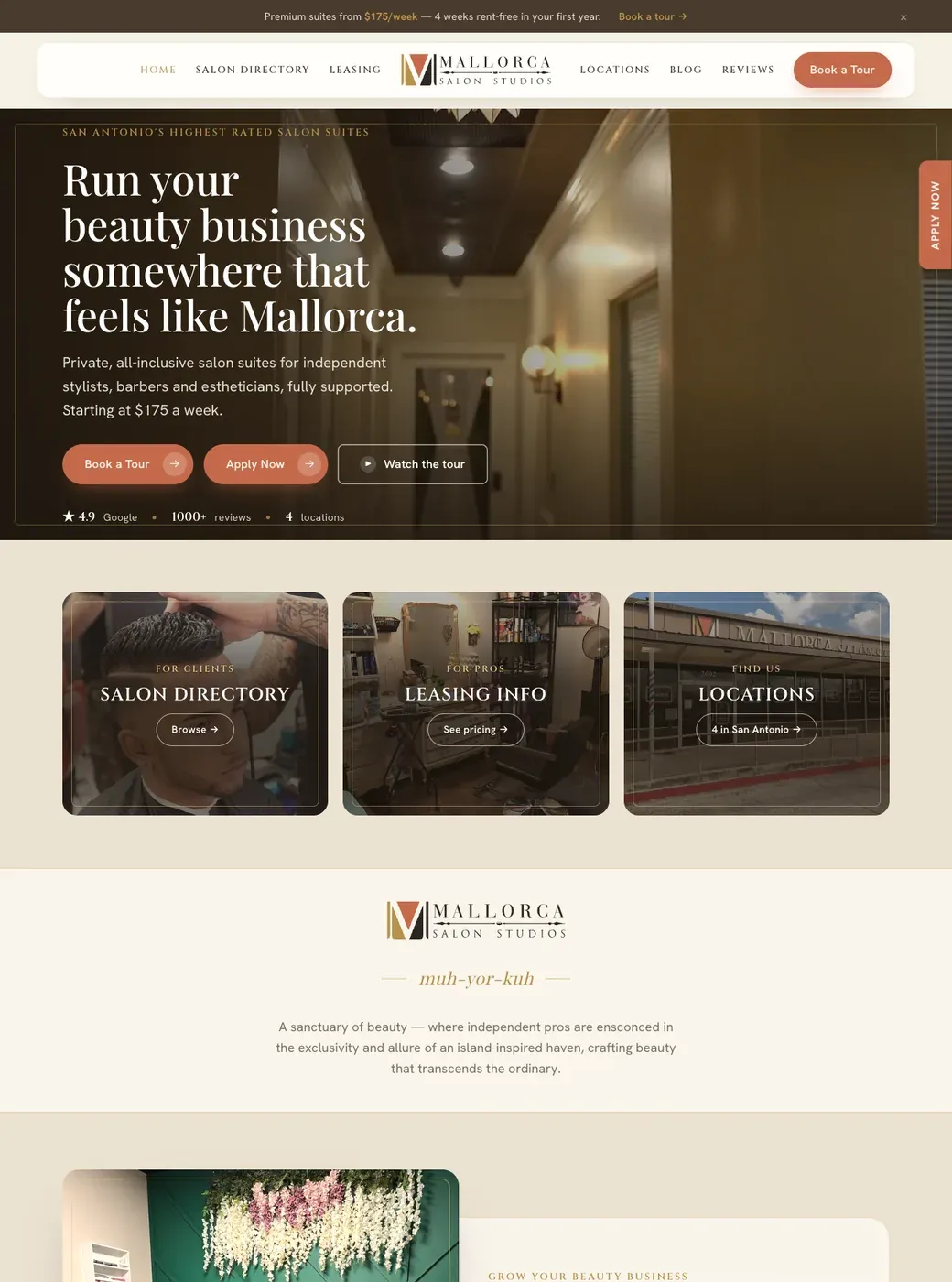 The new Mallorca Salon Studios homepage