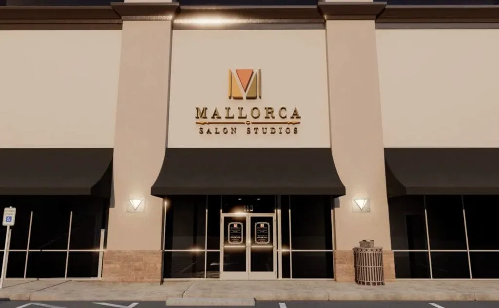The North Star entrance at night with the Mallorca sign lit