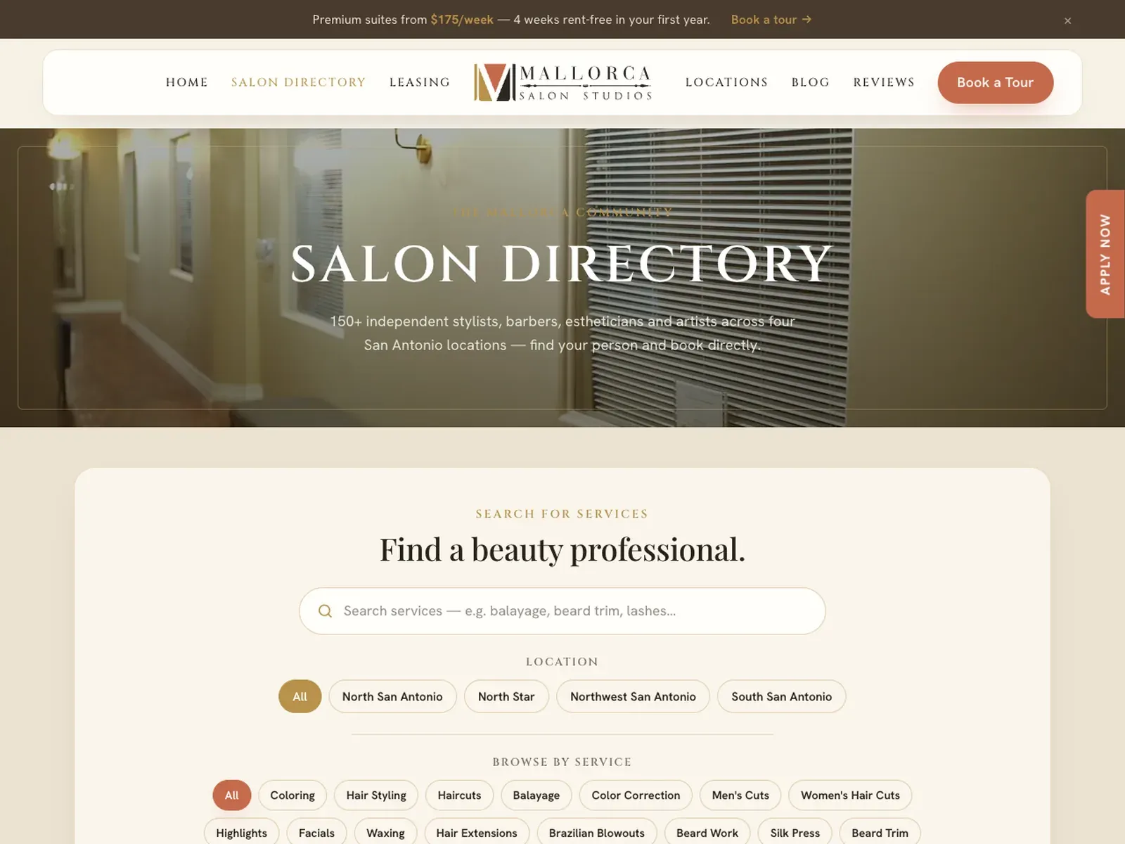 The new salon directory, with a location filter and a map