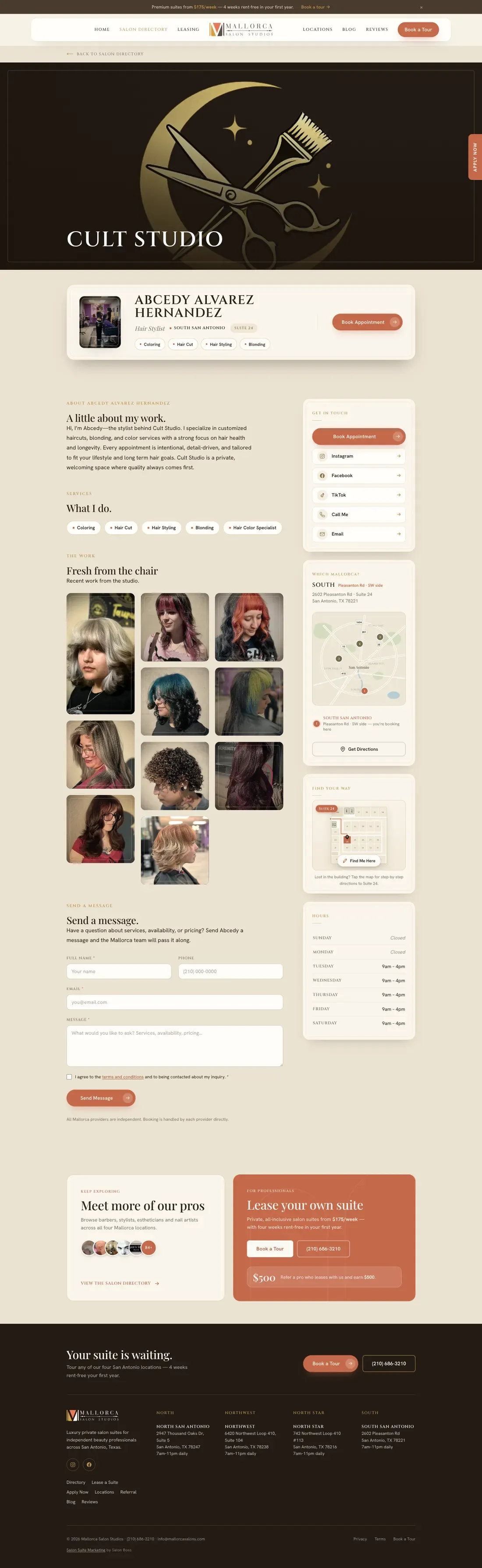 The new Cult Studio profile page, full length