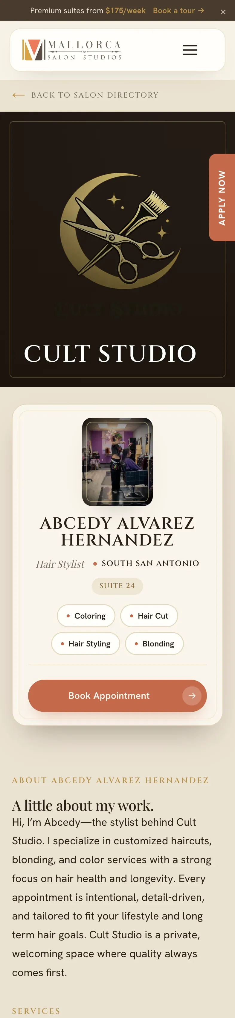 The Cult Studio profile page on a phone