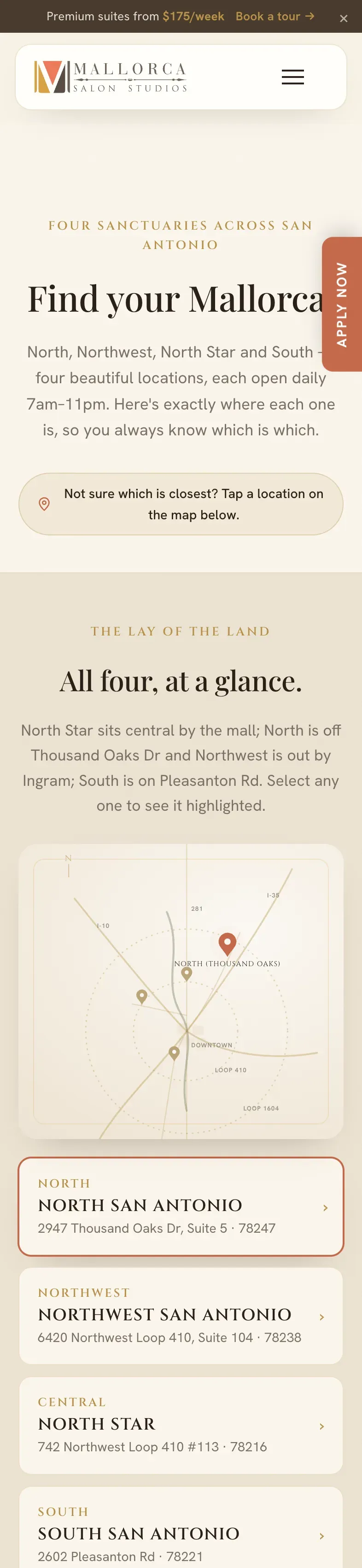 The locations page on a phone