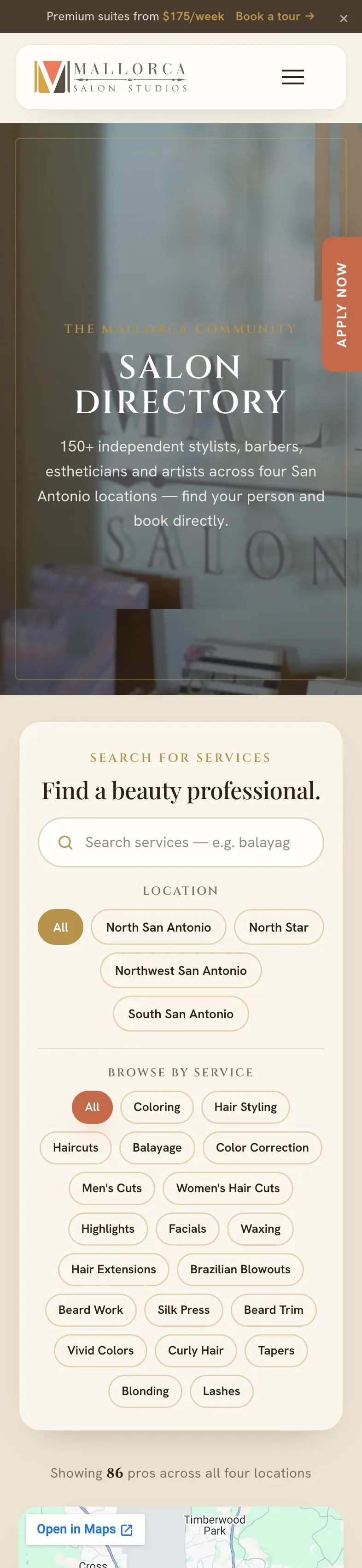 The salon directory on a phone
