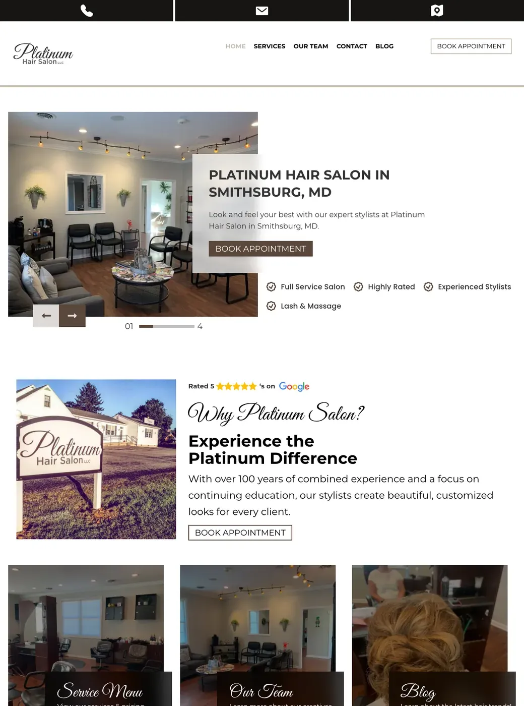 The Platinum Hair Salon website we built