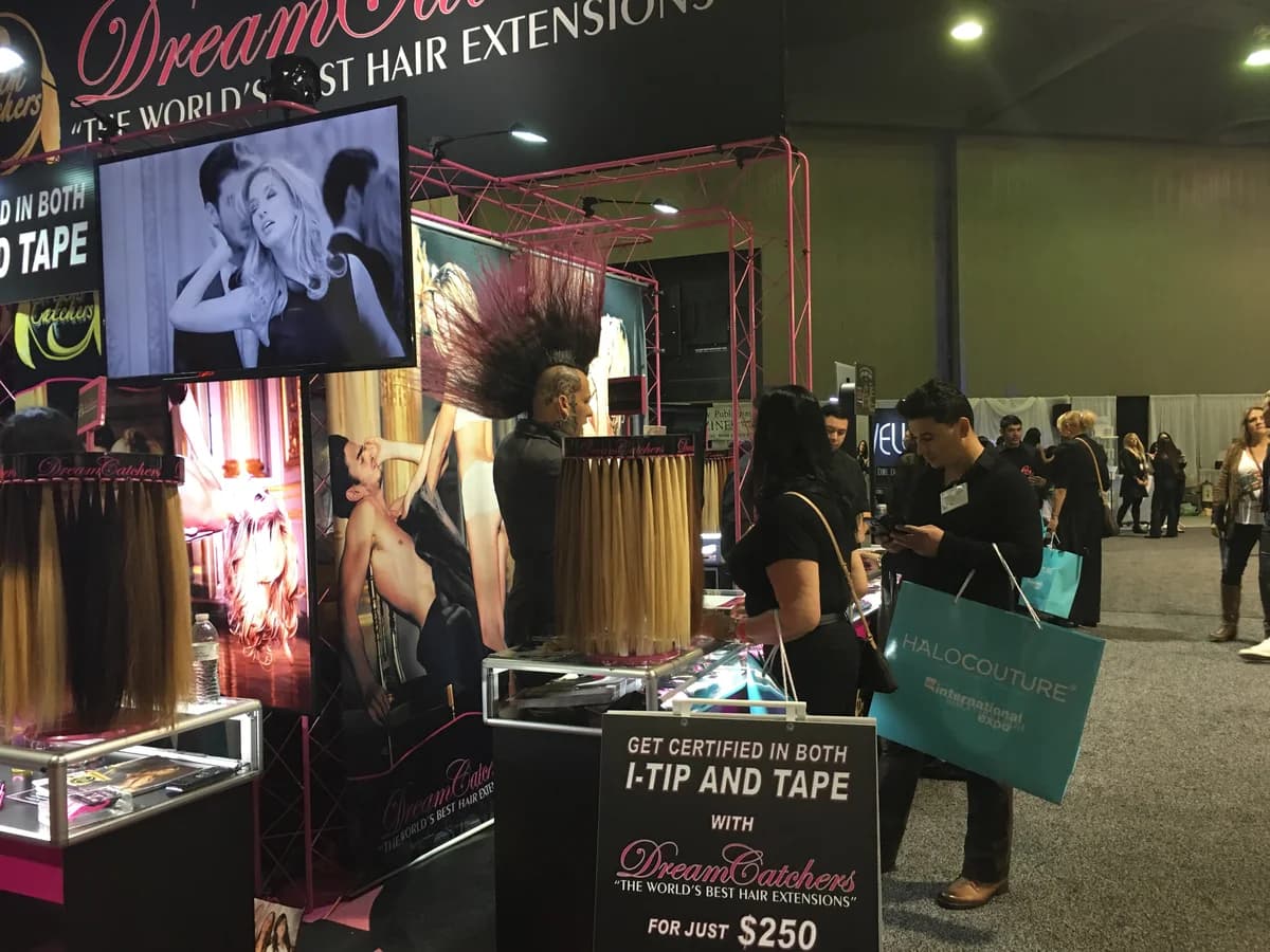 DreamCatchers hair extension booth on a trade show floor