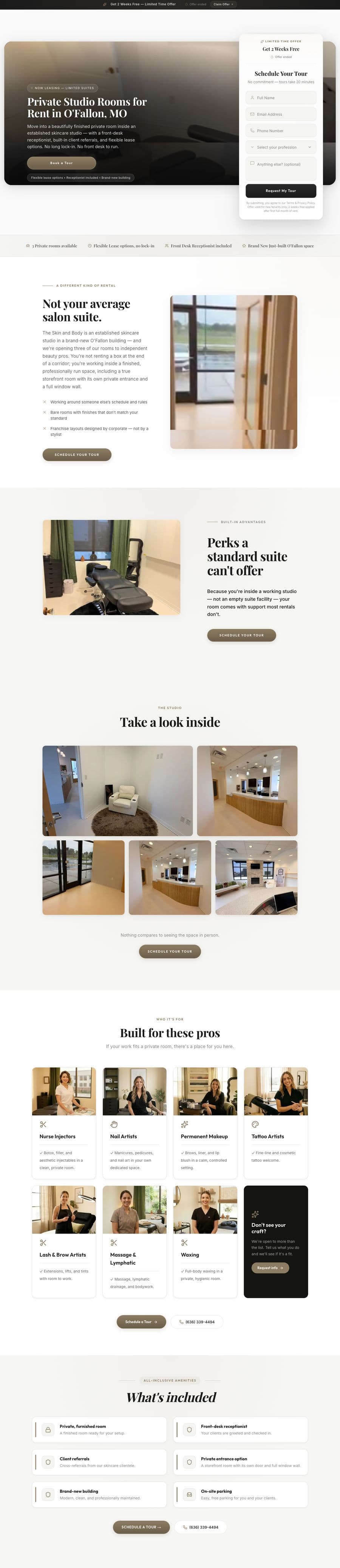 The Skin and Body — salon suite landing page we built