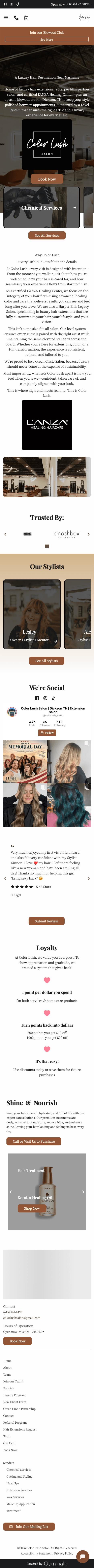 A generic, dated salon website on a phone