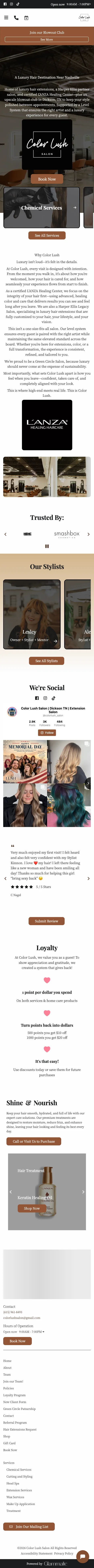 A generic, dated salon website on a phone