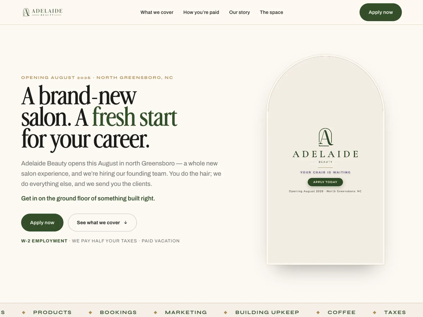 The recruiting page — a brand-new salon, a fresh start for your career