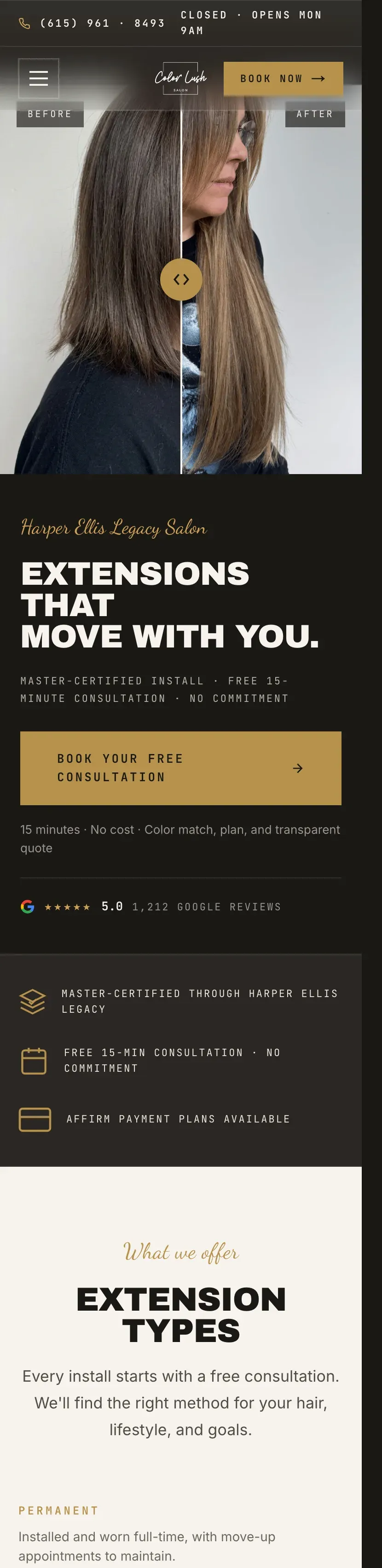 The extensions page on a phone