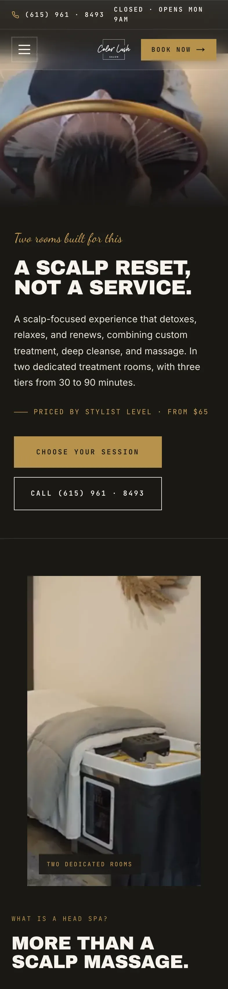 The head spa page on a phone