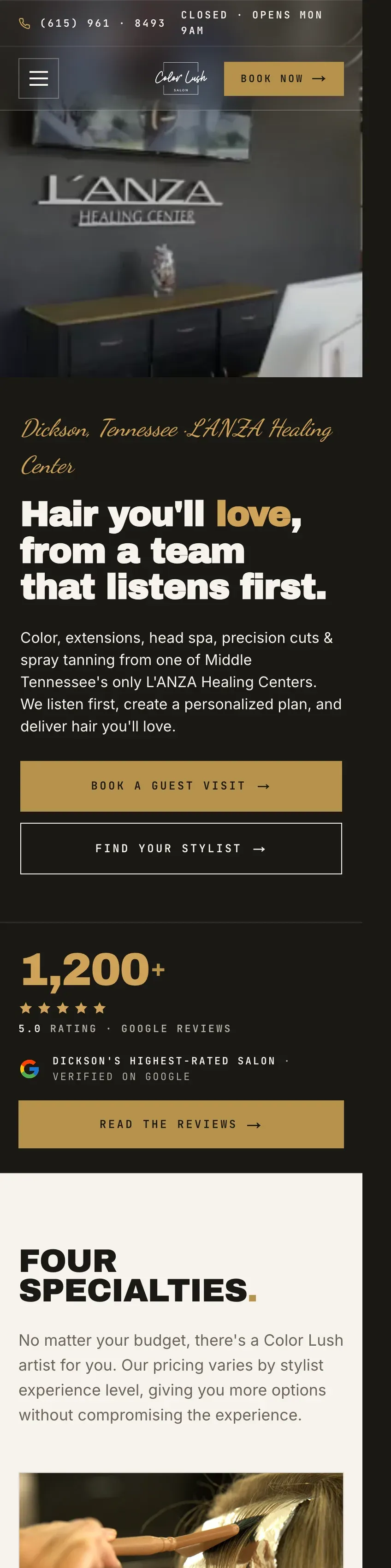 The Color Lush homepage on a phone