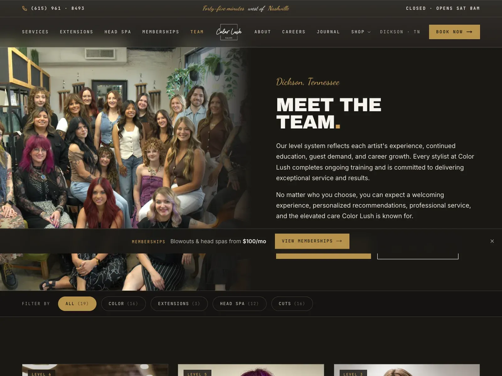 The new Meet the Team page, filterable by specialty and level