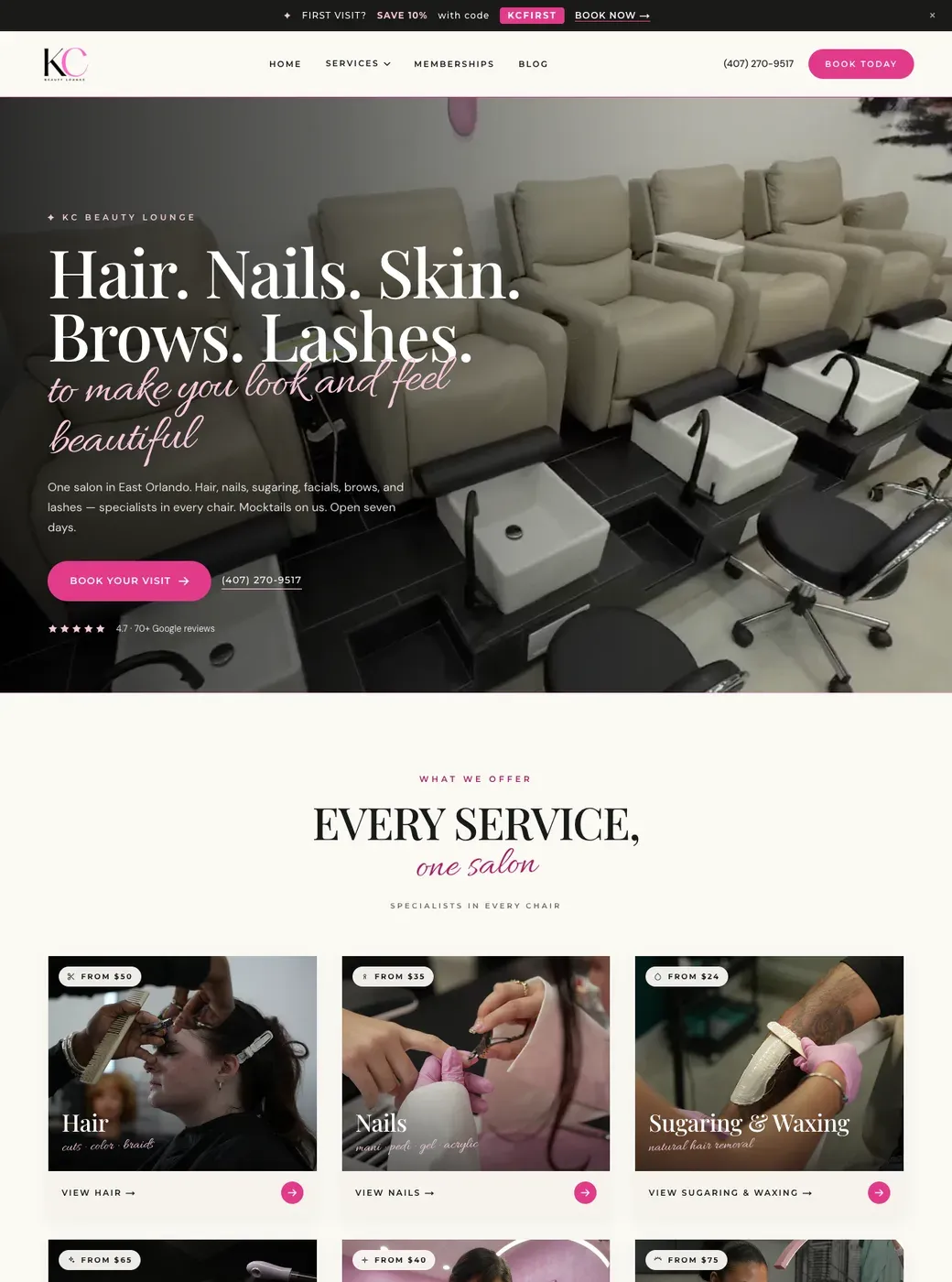 Scrolling through the KC Beauty Lounge website we built