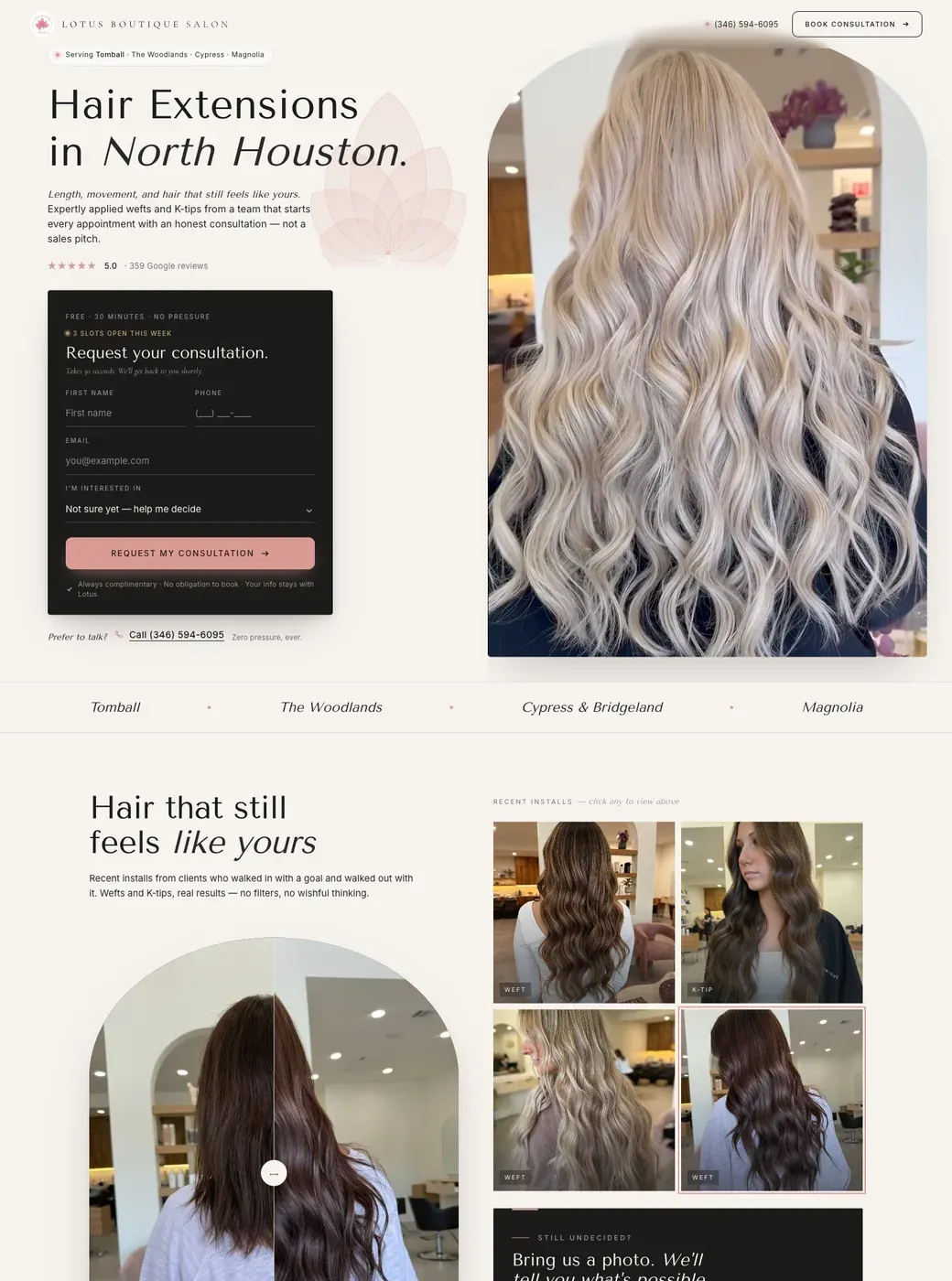 The hair extensions landing page